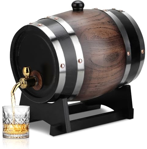 Vintage Weinfass, 3L Schwarze Eiche, Gestreift mit Wasserhahn, für Brandy, Whisky, Tequila, Heim und Café | Vintagefass Für Wein Brandy, Auskleidung Aus Aluminiumfolie, Holzfass Für Zuhause Café Restaurant, Schwarz