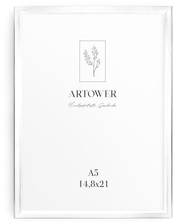 Artower® Bilderrahmen Weiß Metall Dünner Rahmen für DIN A5 15 x 21 cm | Posterrahmen Groß für Collage | Picture Frame Metal 15x21 cm | Aluminium Schmal Bilderrahmen | White Poster Rahmen
