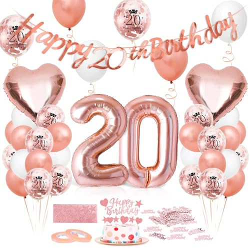 Luftballon 20. Geburtstag Roségold, Riesen Folienballon Zahl 20, Happy Birthday Folienballon 20, Ballon 20 Deko zum Geburtstag Frauen