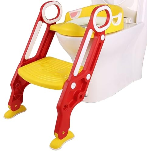 Toilettensitz Mit Treppe Toiletten-Trainingssitz Jungen Und Mädchen Trainieren Faltbare Treppenpose Toilettentrainer, 2 Höhenstufen Einstellbar, Belastbar 80kg (Color : Gelb, S : 30 * 41 * 31cm)