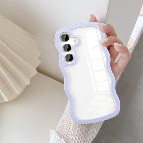 UEEBAI Clear Case for Samsung Galaxy S24,Cute Pretty Colorful Wave Frame Slim Fit Shockproof Phone Bumper Cover Translucent Soft Pretty Anti-Scratch Protective TPU Case - Purple