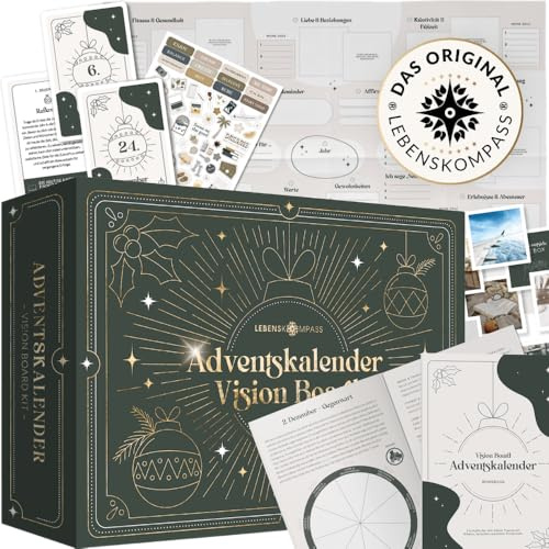 Lebenskompass® Adventskalender Jahresunabhängig Vision Board - Erreiche Deine Ziele - Achtsames Workbook mit wertvollen Aufgaben - Geschenk für die Adventszeit mit Bildern, Sprüchen und Stickern