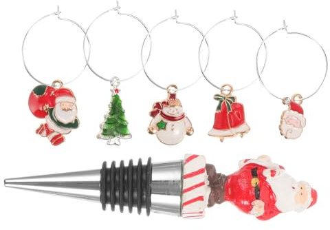 Hoement Wine Bottle Stopper Set Metal Wine Stoppers Santa Claus Box for Holiday Parties