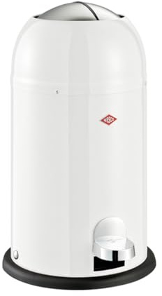 Wesco Kickmaster Junior papperskorg i vit, pulverlackerad stålplåt, inbyggd dämpare, 12 liter volym, plastinsats, inkast-lucka