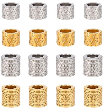 UNICRAFTALE 16 Stück 2 Stile 2 Farben Paracord Perlen Geriffelte Säulenperlen Metall Lanyard Perlen Säulen Abstandshalterperlen Edelstahl Europäische Perlen Perlen Für Die Herstellung von Armbändern