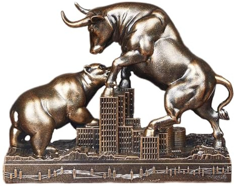 WJUHYGTF Wall Street Bulle Und Bär Figuren Harz Statue, Deko Figur Für Buro Deko Börsenliebhaber Bull Bear Schlacht Harz Statue,Braun