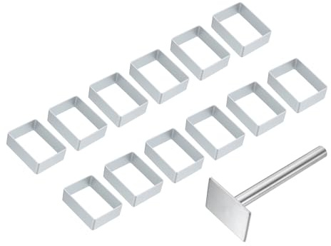 sourcing map 13Pcs Metal Cookie Cutters Set, Aluminum Alloy Cookie Cutter Cookie Baking with Press Stamp for Making Cake Fondant Biscuit Sandwich, Silver Rectangle