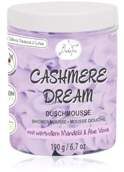 Badefee Cashmere Dream - Schiuma doccia cremosa, 190 g | Con aloe vera e olio di mandorle, cura idratante del corpo, vegano, senza parabeni e senza microplastiche