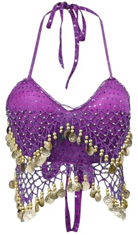 Damen Bauchtanz Crop Top Pailletten-top Quasten Oberteil BH Frauen Paillett Neckholder Weste Bustier Kostüm Tanzaufführung BH für Bauchtanz, Latin Dance, Party Club