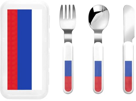 Argenterie imprimée drapeau russe avec boîte de rangement, couverts sûrs, ensemble d'ustensiles, cuillères, fourchettes, couteau, acier inoxydable