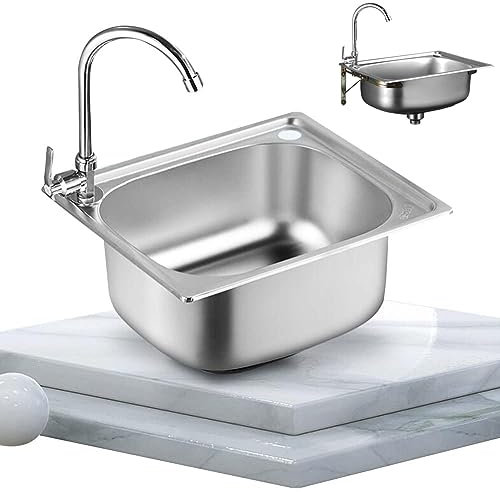 Fregadero de cocina pequeño de acero inoxidable con escurridor reversible, clips de desagüe y práctico
