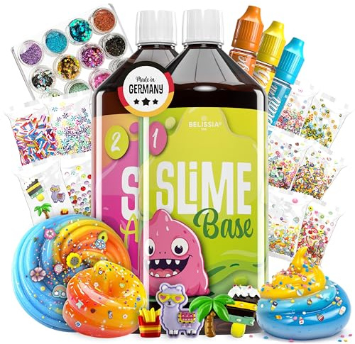 Belissia XXL Kinder Spiel-Schleim zum selbermachen. Sommer Set für 2KG fertigen Slime. Ideale Geschenkidee für Kinder ab 3 Jahre inkl. Zubehör