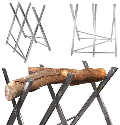 Caballete de sierra de madera, caballete de sierra plegable acero galvanizado soporte para leña 3/4 con dientes 130 kg madera, 84 x 80 x 80 cm (3)