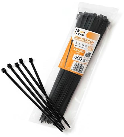 Set De Bridas Negras - Fix Level - Bridas De Plastico Muy Resistentes - Abrazaderas Plastico Para Sujetar Cables Y Esconder Cables - Organizador De Cables Y Sujeta Cables 4,8 X 360/300 Unidades