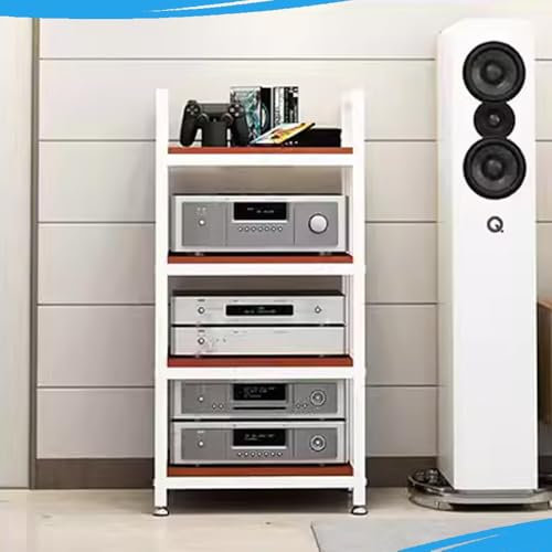 WJFTODAY Mueble Multimedia Moderno con Torre de Audio de 3/4 Niveles y Estante para consoeles y Estante para Consola de Videojuegos, Mueble de TV esquinero, Ajustable, Blanco y Teca, 50 x 40 x 100 cm
