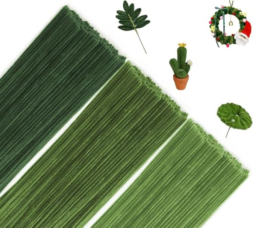 300 Stück Pfeifenreiniger zum Basteln, 3 Verschiedene Grün Pfeifenputzer Chenilledraht, 30 cm Lang Pfeifenputzerdraht Pipe Cleaner für Handwerk, DIY Craft Projekte, Basteln, Dekorieren (3 Farben)