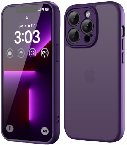 ORDA für iPhone 13 Pro Hülle 6,1 Zoll, Vollständiger Kameraschutz Stoßfest Kratzfest Transluzente Rückseite Schutzhülle, Anti-Fingerabdruck Matt Handyhülle für iPhone 13 Pro, Dunkel Violett