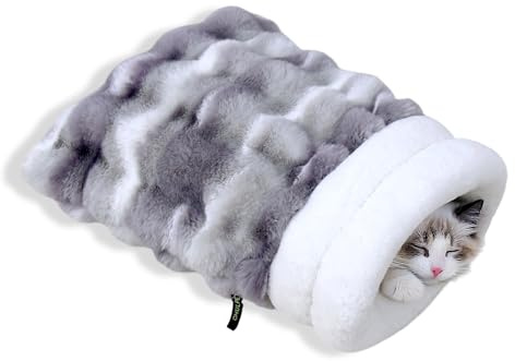 CHULPET Cat Sleeping Bag, Self Warming Pet Sleep Sack, Plush Pet Bed Mat, Washable Hideout Cave for Cat and Small Dog