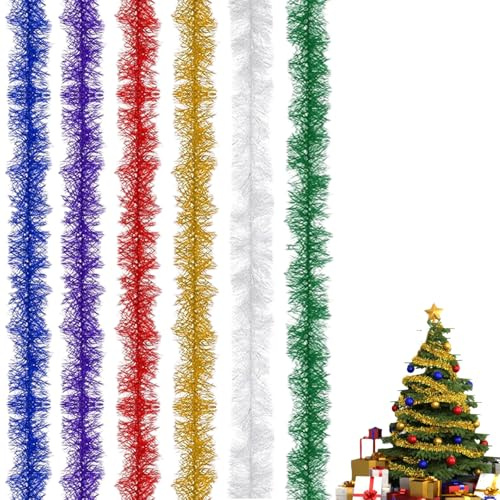6 pièces Guirlandes de Sapin Scintillantes Rouge 20m, Décoration pour Noël, Pâques et Carnaval, Cadeau de Fête Polyvalent pour Maison, Arbre et Fenêtre