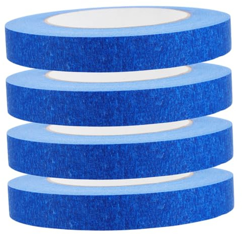 SHINEOFI 4 Rolls Blue Crepe Paper Paint Masking Tape for Automotive Painting Low Tack Adhesive for Clean Removal for Car Edges DIY and Professional Use