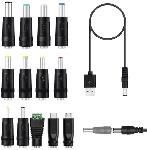 USB to DC Power Cable, Universal DC Adapter with 11 Connector Tips, 5V Charger for Laptops, Router, Keyboard, Mini Fan & More - Compact & Portable Power Solution