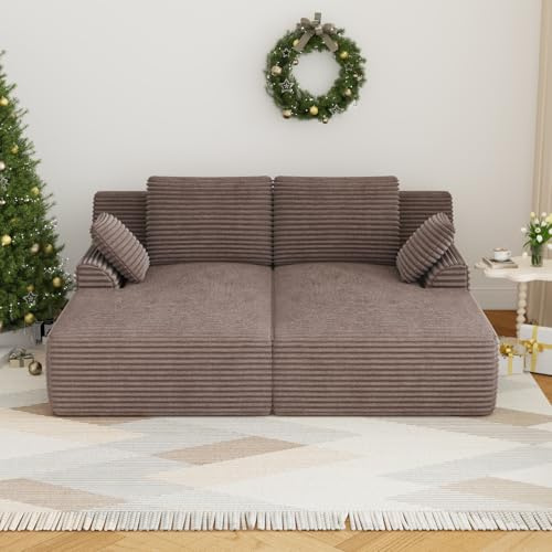 Benevika 77.8 Chaise Lounge Chair Sofa Bed, Oversized Double Lounge Chair, Brown Corduroy Cloud Couch, Sleeper Sofa for Living Room, Bedroom, No Assembly Required