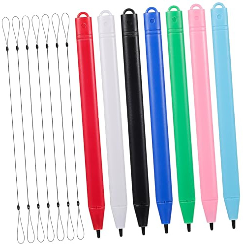 MOLUCKFU Lot de 7 Stylets pour Tablette Graphique LCD avec Dragonne Élastique, Stylets pour Écran Tactile en Plastique, Prise en Main Confortable, pour Dessin et Écriture