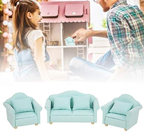 Pssopp Mini Ensemble de Canapés de Maison de Poupée, Bois et Tissu Faits à la Main, Meubles de Salon de Charme, Parfaits pour la Salle de Jeux pour Enfants ou la Décoration de Maison de Poupée (Vert