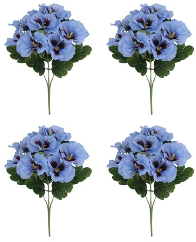 FUANA 4 Pcs Realistic Multicolor Pansy Artificial Flowers for Home, Party & Wedding Decor, 35 cm, Plastic, Assorted Colors shallow blue
