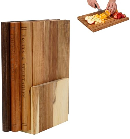 YAGEANNL holz schneidebrett set das aussieht wie,Bücher Buchschneidebrett mit ständer,Schneidebrett-Bibliothek 3er aus massiver Akazie,schmutzabweisend schneidebretter set für Käse Brot Gemüse