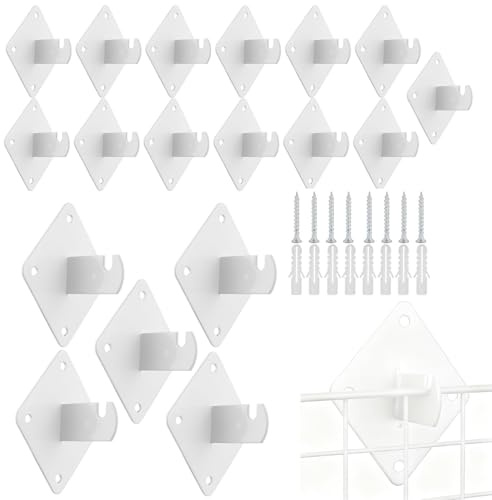 20Pcs Gridwall Mounting Brackets, Metal Grid Wall Mount Bracket with Screws, Grid Wall Brackets Grid Wall Accessory Suitable for Warehouse, Offices, Cloakroom and Retail Display Wall, White