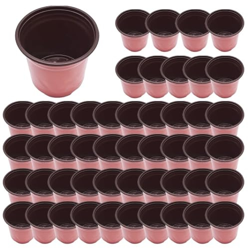 Homeponnew Vasi in plastica per piante da 13 cm e 14 cm, 50 pezzi, contenitori per fiori per iniziare a piantare e talee, marrone rossastro con fori di scarico, 13 cm