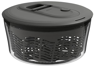 Zyliss Easy Spin Clásico Centrifugadora Lechuga Pequeña 3,5 L, Tecnología AquaVent™, Cuerda y Botón de Parada, Salida de Drenaje, Antideslizante, Sin BPA, Escurridor de Lechuga, Ensalada, Gris