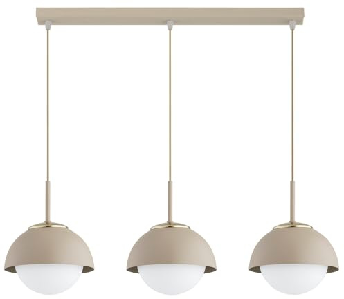 KAR LIGHTING Pendellampe 3-flammig Beige – Cosmo Ecru Kaschmir Hängeleuchte aus Metall & Glas – E27 Lampen für Esszimmer oder Wohnzimmer – LED geeignet