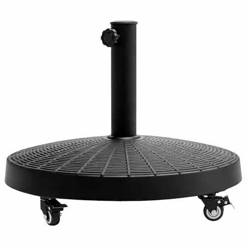Bricozone Base per Ombrellone con Ruote 25 Kg Supporto da Giardino con Freno Compatibile Palo 38 48 mm Struttura in Cemento HDPE e Metallo Effetto Rattan Nero