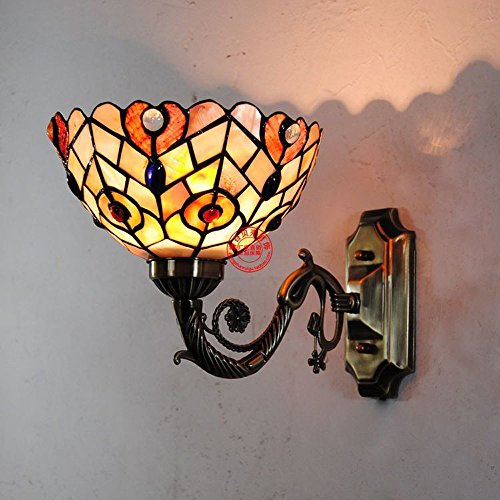 Shell natural pavo real cola Pasillo Lámpara de pared dormitorio de cama con soldadura sconce Europea balcón pared aparatos de iluminación