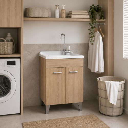 Yellowshop - Mobile Lavatoio Lavapanni Lavanderia e Bagno In Legno Anta Ante Mobile Mobiletto Pilozza Lavabo Armadio Varie Misure Cm 45x50, 50x50, 60x50 E 60x60 Altezza 91 (60 x 60 Cm)