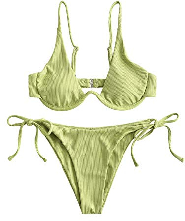 ZAFUL Damen Zweiteiliger Bügel Bikini-Set, Leopardenmuster Criss Cross Push Up High-Cut Gepolsterte Bikini Badeanzug (A-Grün,M)