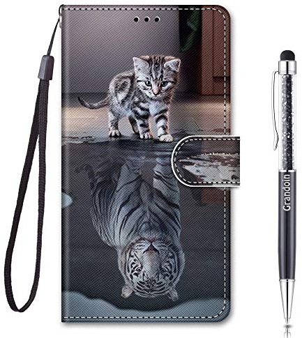 Grandoin für Samsung Galaxy A51 Hülle, Handyhülle im Brieftasche-Stil, Handytasche PU Leder Flip Cover 3D Muster Bunte Muster Book Hülle Case Schutzhülle für Galaxy A51 (Katzentiger)