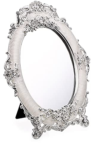 SUMTree Kosmetikspiegel mit Rosenprägung, antiker ovaler Tischspiegel mit Ständer für Zuhause, Schlafzimmer, Kommoden, Wohnzimmer, Badezimmer