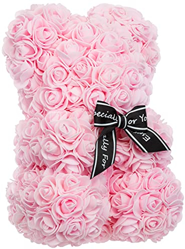 Brandsseller Orsetto in Rose Artificiali 25x16 cm – Orsetto Decorativo in Fiori di Seta, Regalo Romantico per San Valentino, Compleanno, Matrimonio – disponibile anche con Confezione Regalo – Rosa