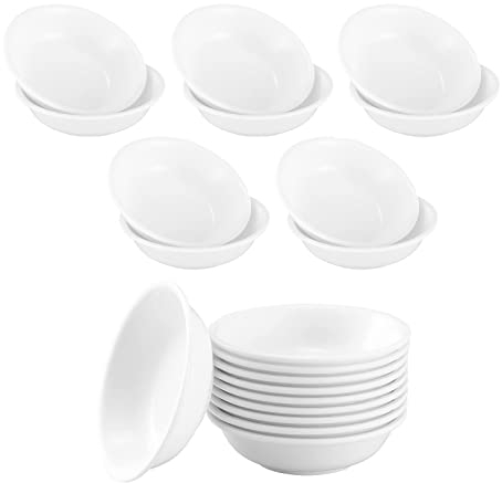 Round Plastic Dip Bowls, Dip Bowls Sauce Dish White Mini Dessert Dishes Set Sugar Bowls Condiment Pots Spice Jars Seasoning Box Set,Mini Bowls Soy Sauce Dish for Soy and Ketchup (20pcs*7.3cm)
