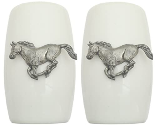 Horse Running China Salt and Pepper Shakers Cruet Set Modern White CSP 189