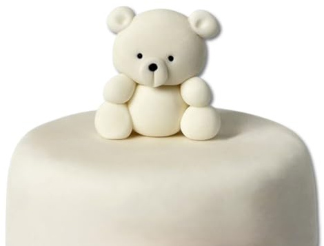 Edible Teddy Cake Toppers - 3D Sugar Fondant Figure - Kids Birthday Decorations - Handmade Present - Baby Shower, Christening (white)