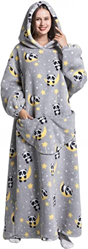 Mulaibdin Hoodie-Filt för Damer, Lång Filttröja Med Ärmar Och Luva, Oversize Mysig Filthoodie, Presenter Till Kvinnor, Mamma, Flickvän, Jul (Panda)