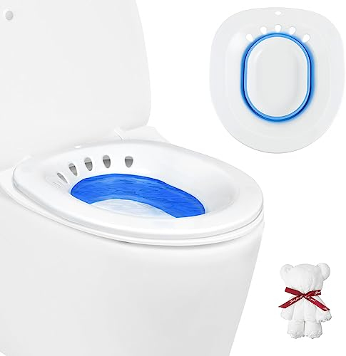 DEANIC Sitzbad für Toilette Faltbares Sitzbadewanne für Hämorrhoiden, Sitzbadewanne Erwachsene für Postpartale Betreuung und ältere Menschen, Aufhängbar Sitz Bath mit Handspülpumpe (Blau)