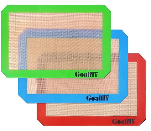 Goalfly Silicone Baking Mat Sheet, Thick Non-Stick Silicone Mat Baking Set, Reusable Heat Resistant, Reusable Silicone Mat (30 x 20 cm), (Red, Blue, Green), (GJBM)