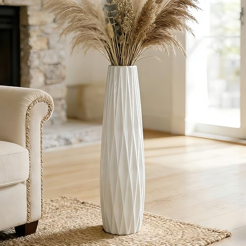 White Tall Floor Vase, 28 Ceramic Large Vase, Decorative Flower Vases for Modern Home Decor Living Room Office Bedroom Kitchen Wedding Centerpieces Farmhouse Décor