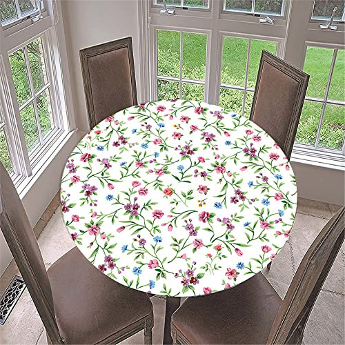 FANSU 3D Blumen Runde Tischdecke Elastisch für Draußen Abwaschbar, Rund Tischdecken Wasserdicht Tischdecken Lotuseffekt Tischtuch für Garten Outdoor (Lila Blume,Durchmesser 140cm)