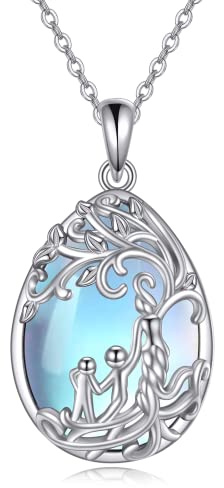 YAFEINI Mondstein Schwester Halskette Sterling Silber Baum des Lebens Schwester Geschenke von Schwester Tropfen Anhänger Halskette Schmuck